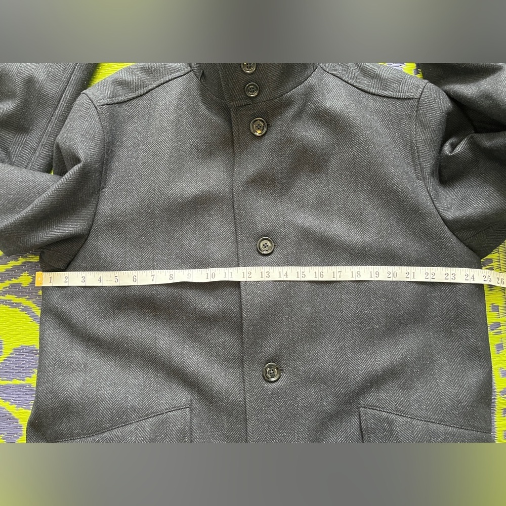 HUGO BOSS Coxtan Virgin Tweed Wool Blend Coat With Bib Charcoal Sz 46R Car Coat - Picture 13 of 16